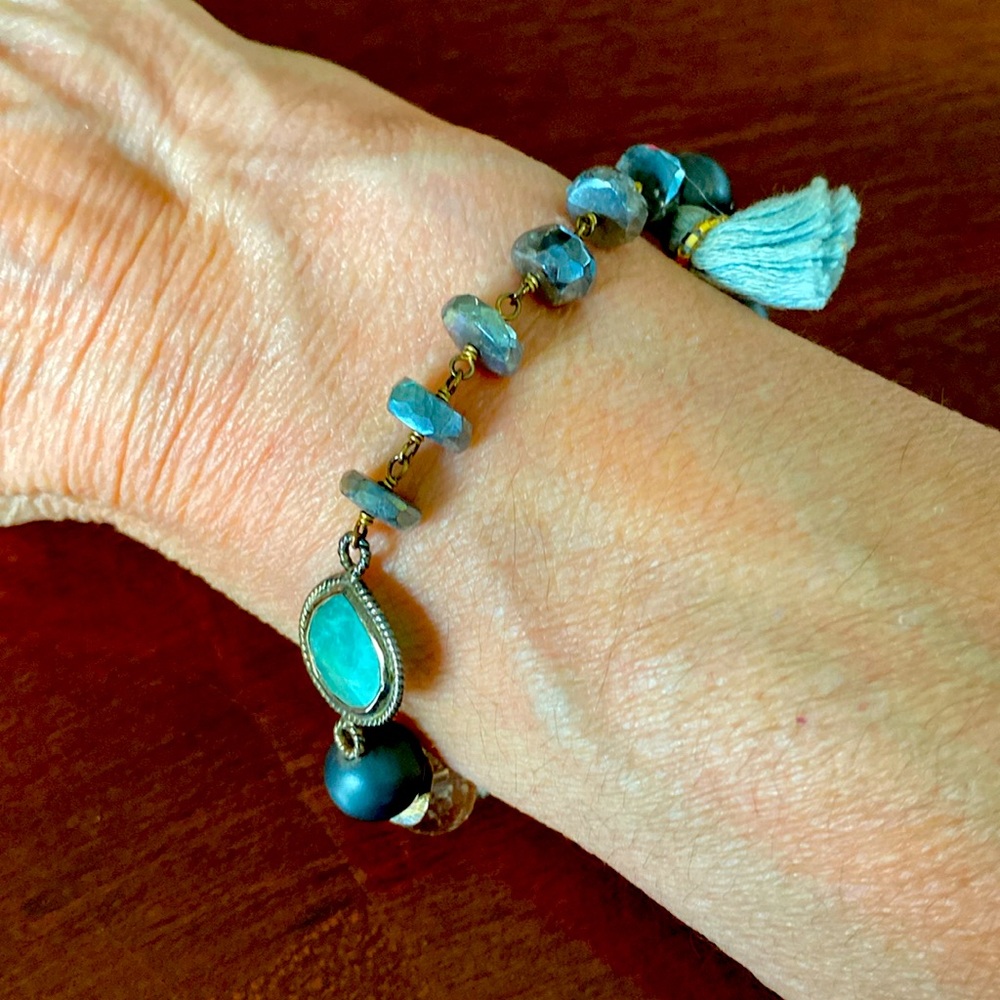 Blue Beaded Bracelet with Tassel
